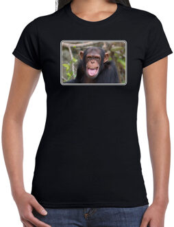 Bellatio Decorations Dieren shirt met apen foto - zwart - voor dames - natuur / Chimpansee aap cadeau t-shirt / kleding 2XL