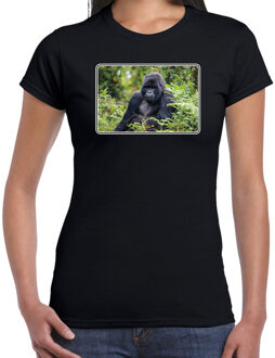 Bellatio Decorations Dieren shirt met apen foto - zwart - voor dames - natuur / Gorilla aap cadeau t-shirt / kleding 2XL