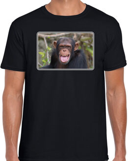 Bellatio Decorations Dieren shirt met apen foto - zwart - voor heren - natuur / Chimpansee aap cadeau t-shirt - kleding 2XL