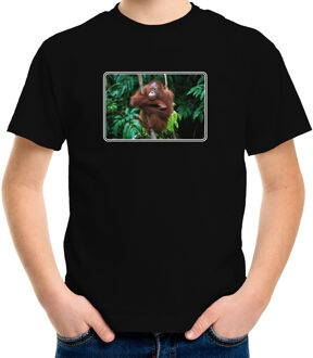 Bellatio Decorations Dieren shirt met apen foto - zwart - voor kinderen - natuur / Orang Oetan aap cadeau t-shirt L (146-152)