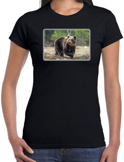 Bellatio Decorations Dieren shirt met beren foto - zwart - voor dames - natuur / beer cadeau t-shirt / kleding 2XL