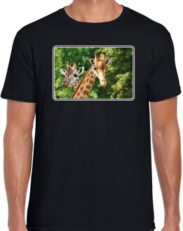 Bellatio Decorations Dieren shirt met giraffen foto - zwart - voor heren - Afrikaanse dieren/ giraf cadeau t-shirt - kleding 2XL