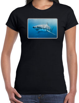 Bellatio Decorations Dieren shirt met haaien foto - zwart - voor dames - natuur / haai cadeau t-shirt / kleding 2XL