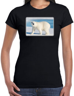 Bellatio Decorations Dieren shirt met ijsberen foto - zwart - voor dames - natuur / ijsbeer cadeau t-shirt / kleding 2XL