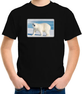 Bellatio Decorations Dieren shirt met ijsberen foto - zwart - voor kinderen - natuur / ijsbeer cadeau t-shirt L (146-152)