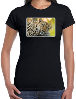 Bellatio Decorations Dieren shirt met jaguars foto - zwart - voor dames - natuur / jaguar cadeau t-shirt / kleding 2XL