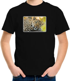 Bellatio Decorations Dieren shirt met jaguars foto - zwart - voor kinderen - natuur / jaguar cadeau t-shirt L (146-152)