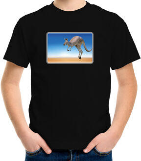 Bellatio Decorations Dieren shirt met kangoeroes foto - zwart - kinderen - Australische dieren/ kangoeroe cadeau t-shirt L (146-152)