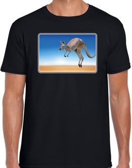 Bellatio Decorations Dieren shirt met kangoeroes foto - zwart - voor heren - Australischie dieren / kangoeroe cadeau t-shirt - kleding 2XL