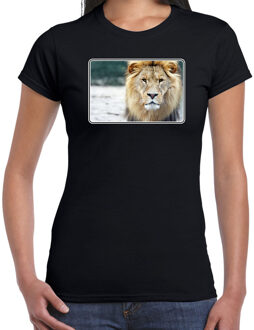 Bellatio Decorations Dieren shirt met leeuwen foto - zwart - voor dames - Afrikaanse dieren/ leeuw cadeau t-shirt - kleding 2XL