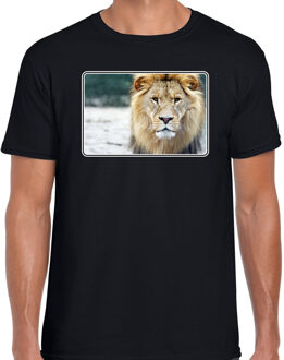 Bellatio Decorations Dieren shirt met leeuwen foto - zwart - voor heren - Afrikaanse dieren/ leeuw cadeau t-shirt - kleding 2XL