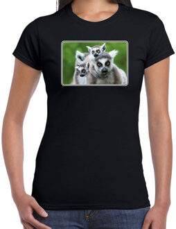 Bellatio Decorations Dieren shirt met maki apen foto - zwart - voor dames - natuur / ringstaart maki cadeau t-shirt / kleding 2XL