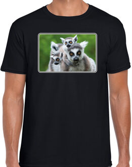 Bellatio Decorations Dieren shirt met maki apen foto - zwart - voor heren - natuur / ringstaart maki cadeau t-shirt - kleding 2XL