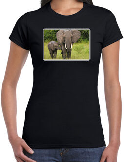 Bellatio Decorations Dieren shirt met olifanten foto - zwart - voor dames - Afrikaanse dieren/ olifant cadeau t-shirt - kleding 2XL