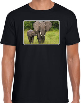 Bellatio Decorations Dieren shirt met olifanten foto - zwart - voor heren - Afrikaanse dieren/ olifant cadeau t-shirt - kleding 2XL