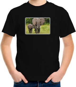 Bellatio Decorations Dieren shirt met olifanten foto - zwart - voor kinderen - Afrikaanse dieren/ olifant cadeau t-shirt L (146-152)