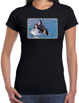 Bellatio Decorations Dieren shirt met orka walvissen foto - zwart - voor dames - natuur / orka cadeau t-shirt / kleding 2XL