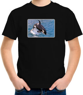 Bellatio Decorations Dieren shirt met orka walvissen foto - zwart - voor kinderen - natuur / orka cadeau t-shirt L (146-152)