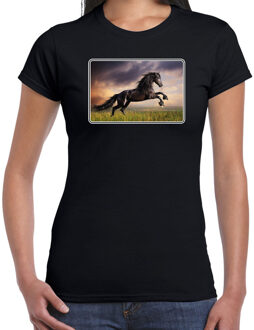 Bellatio Decorations Dieren shirt met paarden foto - zwart - voor dames - natuur / paard cadeau t-shirt / kleding S