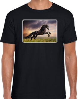 Bellatio Decorations Dieren shirt met paarden foto - zwart - voor heren - natuur / paard cadeau t-shirt - kleding L