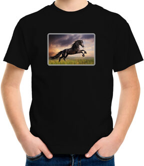 Bellatio Decorations Dieren shirt met paarden foto - zwart - voor kinderen - natuur / paard cadeau t-shirt L (146-152)