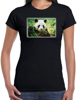 Bellatio Decorations Dieren shirt met pandaberen foto - zwart - voor dames - natuur / panda cadeau t-shirt / kleding 2XL