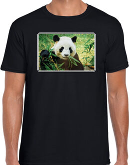 Bellatio Decorations Dieren shirt met pandaberen foto - zwart - voor heren - natuur / panda cadeau t-shirt - kleding 2XL