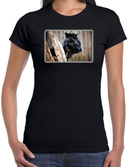 Bellatio Decorations Dieren shirt met panters foto - zwart - voor dames - natuur / zwarte panter cadeau t-shirt / kleding 2XL