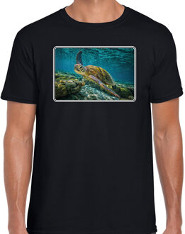 Bellatio Decorations Dieren shirt met schildpadden foto - zwart - voor heren - natuur / zeeschildpad cadeau t-shirt - kleding 2XL