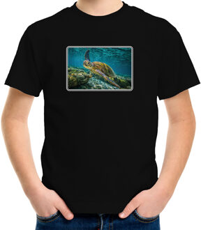 Bellatio Decorations Dieren shirt met schildpadden foto - zwart - voor kinderen - natuur / zeeschildpad cadeau t-shirt L (146-152)