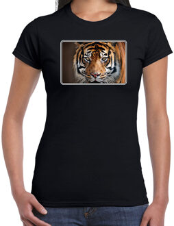 Bellatio Decorations Dieren shirt met tijgers foto - zwart - voor dames - natuur / tijger cadeau t-shirt / kleding L