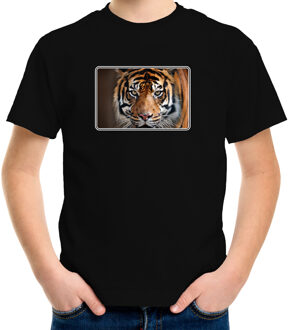 Bellatio Decorations Dieren shirt met tijgers foto - zwart - voor kinderen - natuur / tijger cadeau t-shirt L (146-152)