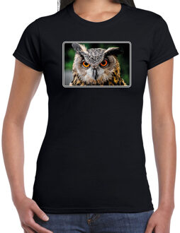 Bellatio Decorations Dieren shirt met uilen foto - zwart - voor dames - roofvogel/ uil cadeau t-shirt / kleding 2XL