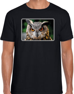 Bellatio Decorations Dieren shirt met uilen foto - zwart - voor heren - roofvogel / uil cadeau t-shirt - kleding 2XL