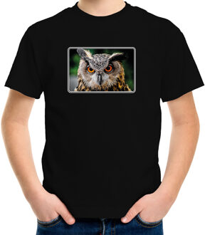 Bellatio Decorations Dieren shirt met uilen foto - zwart - voor kinderen - roofvogel/ uil cadeau t-shirt L (146-152)