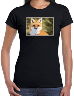 Bellatio Decorations Dieren shirt met vossen foto - zwart - voor dames - natuur / vos cadeau t-shirt / kleding 2XL