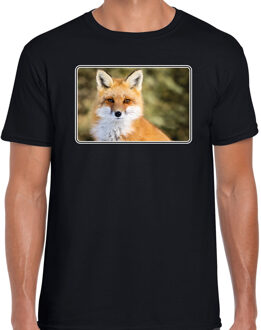 Bellatio Decorations Dieren shirt met vossen foto - zwart - voor heren - natuur / vos cadeau t-shirt - kleding 2XL