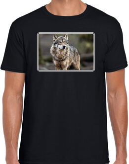 Bellatio Decorations Dieren shirt met wolven foto - zwart - voor heren - natuur / wolf cadeau t-shirt - kleding 2XL