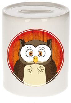 Bellatio Decorations Dieren spaarpot uil voor kinderen 9 cm - Spaarpotten Oranje