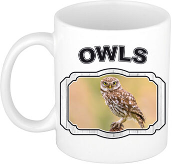 Bellatio Decorations Dieren steenuil beker - owls/ uilen mok wit 300 ml - feest mokken