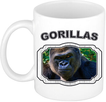 Bellatio Decorations Dieren stoere gorilla beker - gorillas/ gorilla apen mok wit 300 ml - feest mokken