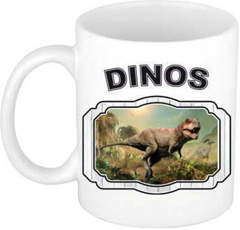 Bellatio Decorations Dieren stoere t-rex dinosaurus beker - dinosaurs/ dinosaurussen mok wit 300 ml