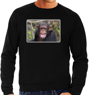 Bellatio Decorations Dieren sweater apen foto - zwart - heren - Chimpansee aap cadeau trui - Afrikaanse dieren kleding / sweat shirt 2XL