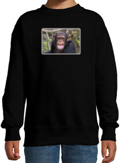 Bellatio Decorations Dieren sweater apen foto - zwart - kinderen - natuur / Chimpansee aap cadeau trui - sweat shirt / kleding 12-13 jaar (152/164)