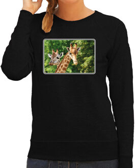 Bellatio Decorations Dieren sweater giraffen foto - zwart - dames - Afrikaanse dieren/ giraf cadeau trui - sweat shirt / kleding 2XL