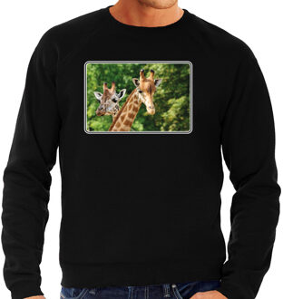 Bellatio Decorations Dieren sweater giraffen foto - zwart - heren - natuur / giraf cadeau trui - Afrikaanse dieren kleding / sweat shirt 2XL