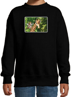 Bellatio Decorations Dieren sweater giraffen foto - zwart - kinderen - Afrikaanse dieren/ giraf cadeau trui - sweat shirt / kleding 12-13 jaar (152/164)