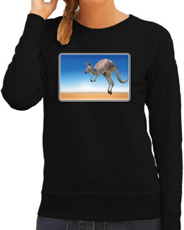 Bellatio Decorations Dieren sweater kangoeroes foto - zwart - dames - Australische dieren/ kangoeroe cadeau trui - kleding / sweat shirt 2XL