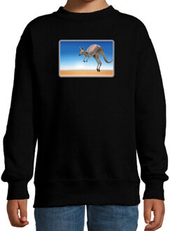 Bellatio Decorations Dieren sweater kangoeroes foto - zwart - kinderen - Australische dieren/ kangoeroe cadeau trui - kleding / sweat shirt 12-13 jaar (152/164)