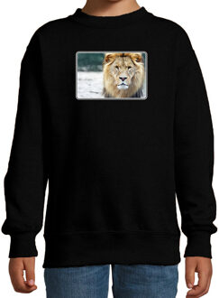 Bellatio Decorations Dieren sweater leeuwen foto - zwart - kinderen - Afrikaanse dieren/ leeuw cadeau trui - kleding / sweat shirt 12-13 jaar (152/164)